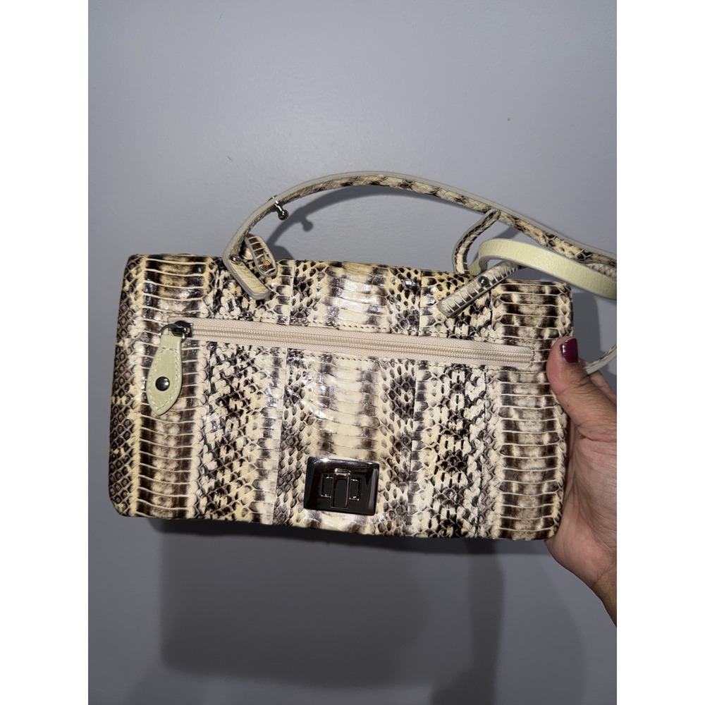 BARR + BARR of New York Snake Print Green Interior Clutch Crossbody READ T